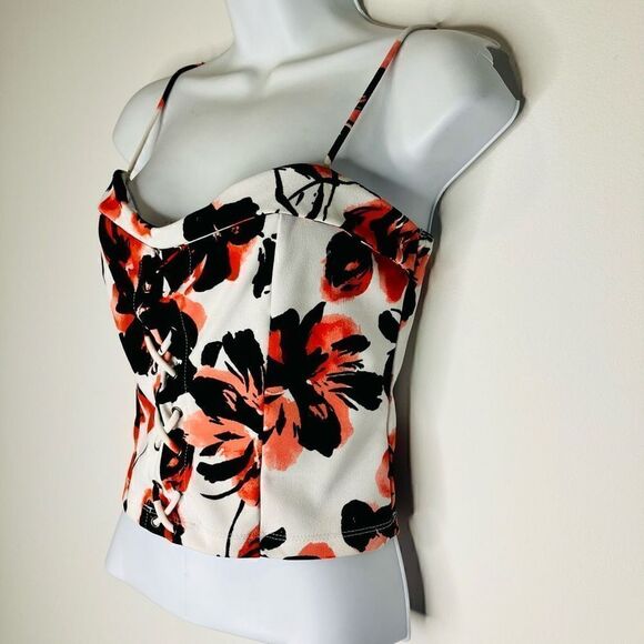 Chloe & Katie Womens Top Sleeveless Bodycon Lace Up Closure Floral Medium - Picture 3 of 9